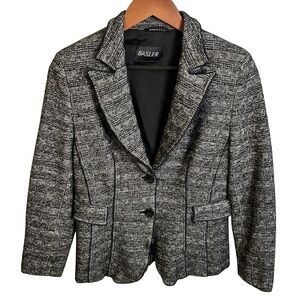 Basler | Tweed Blazer | Wool Cotton Blend | Knited Formal Black, Grey | Size M